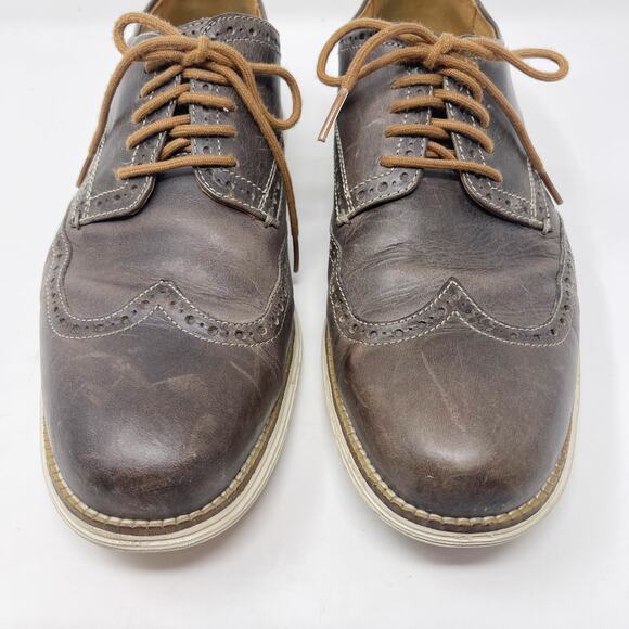 Cole Haan Mens 10.5 Grey Original Grand Wingtip Oxford Sneaker Shoe Leather - Picture 6 of 12
